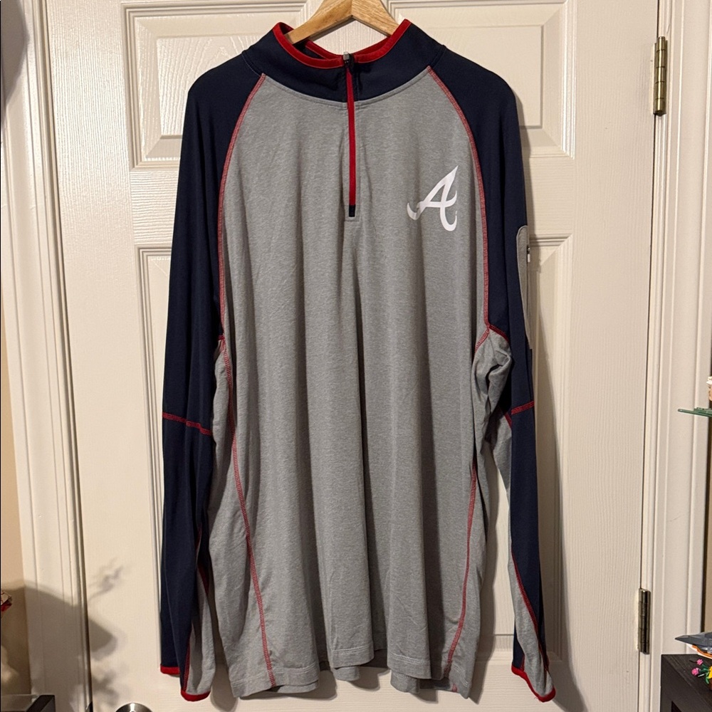 New Era Gray and Navy Zip-Up Sweater with Red Trim